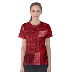 Red Patchwork Women s Cotton Tee