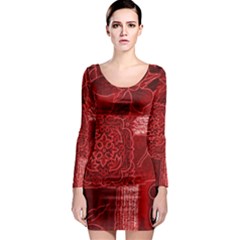 Red Patchwork Long Sleeve Bodycon Dresses