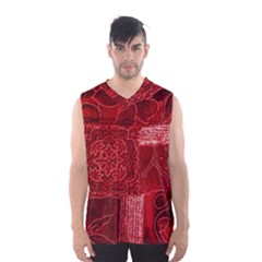 Red Patchwork Men s Basketball Tank Top