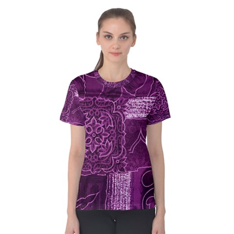 Magenta Patchwork Women s Cotton Tee by trendistuff