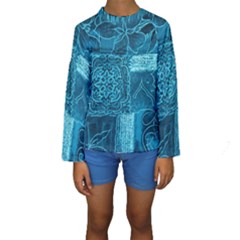 Blue Patchwork Kid s Long Sleeve Swimwear