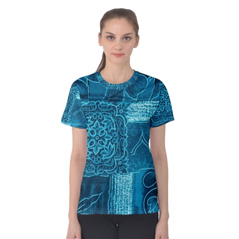 Blue Patchwork Women s Cotton Tee by trendistuff