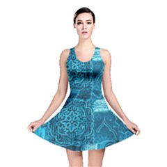 Blue Patchwork Reversible Skater Dresses by trendistuff