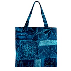 Blue Patchwork Zipper Grocery Tote Bags