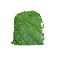 Green Leaf Drops Drawstring Pouches (large) 