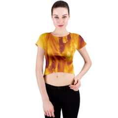 Yellow Flames Crew Neck Crop Top