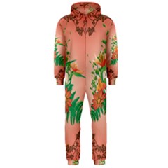 Awesome Flowers And Leaves With Floral Elements On Soft Red Background Hooded Jumpsuit (men)  by FantasyWorld7