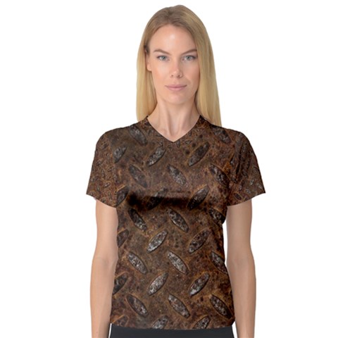 Rusty Metal Pattern Women s V-neck Sport Mesh Tee by trendistuff