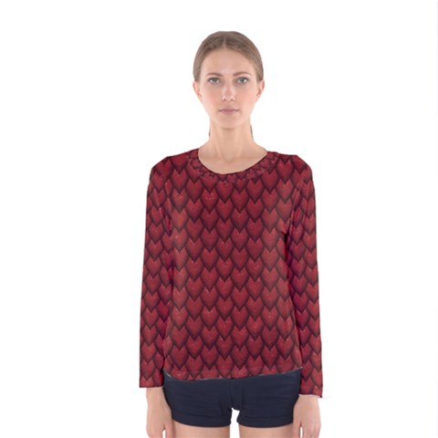 Red Reptile Skin Women s Long Sleeve T-shirts by trendistuff