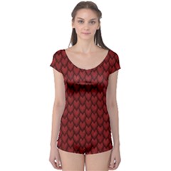 Red Reptile Skin Short Sleeve Leotard by trendistuff