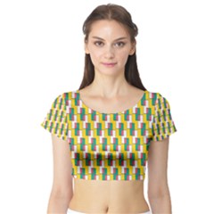 Connected Rectangles Pattern Short Sleeve Crop Top by LalyLauraFLM