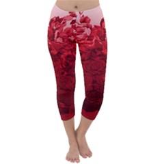 Red Tinted Roses Collage 2 Capri Winter Leggings  by LovelyDesigns4U