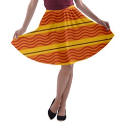 Red Waves A-line Skater Skirt by LalyLauraFLM