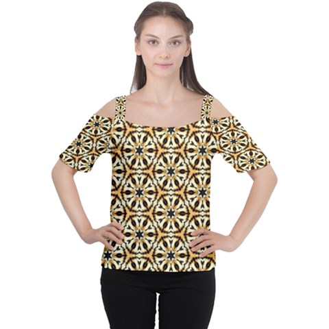 Faux Animal Print Pattern Women s Cutout Shoulder Tee by GardenOfOphir