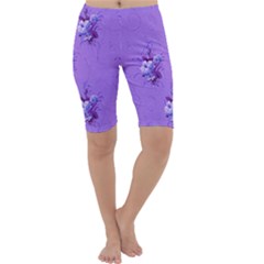 Purple Roses Pattern Cropped Leggings by LovelyDesigns4U