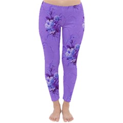 Purple Roses Pattern Winter Leggings  by LovelyDesigns4U