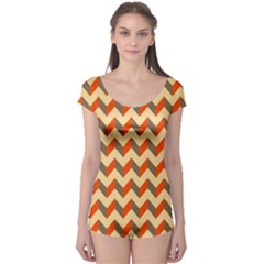 Modern Retro Chevron Patchwork Pattern  Short Sleeve Leotard by GardenOfOphir