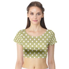 Lime Green Polka Dots Short Sleeve Crop Top by GardenOfOphir