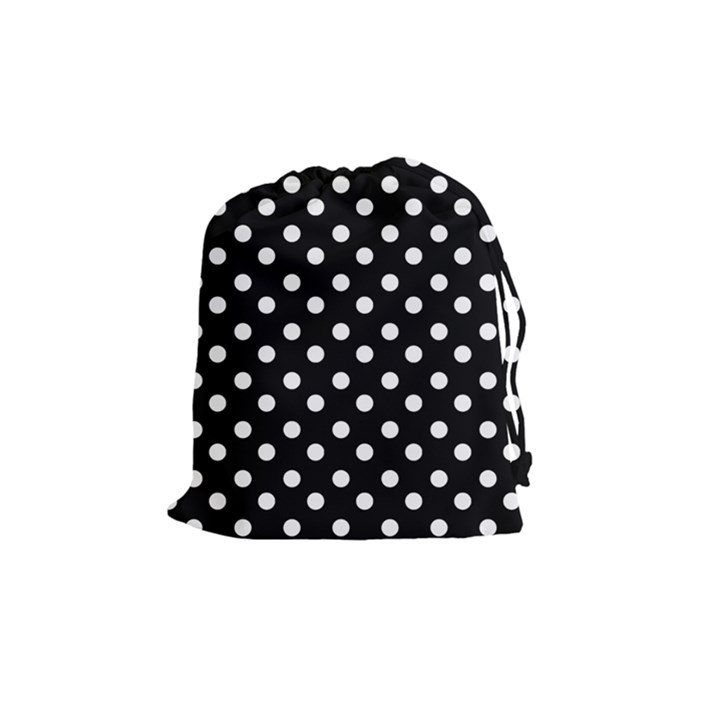 Black And White Polka Dots Drawstring Pouches (Medium) 