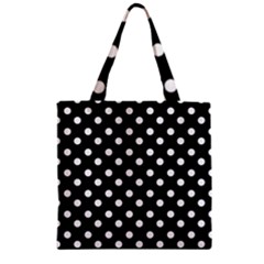 Black And White Polka Dots Zipper Grocery Tote Bags by GardenOfOphir