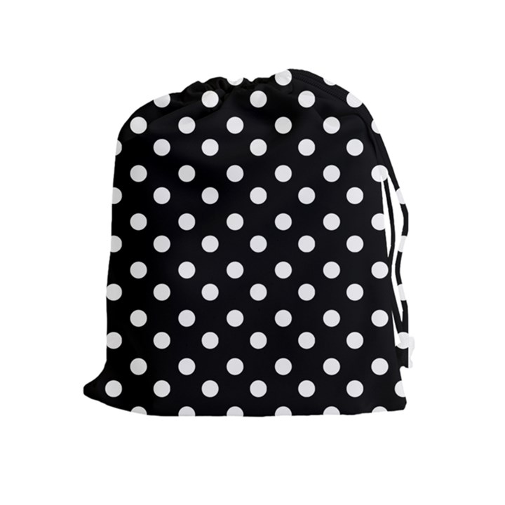 Black And White Polka Dots Drawstring Pouches (Extra Large)