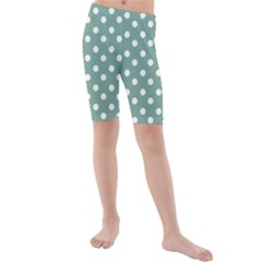 Mint Green Polka Dots Kid s Mid Length Swim Shorts by GardenOfOphir