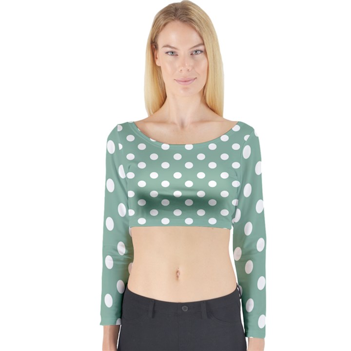 Mint Green Polka Dots Long Sleeve Crop Top