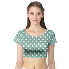 Mint Green Polka Dots Short Sleeve Crop Top by GardenOfOphir