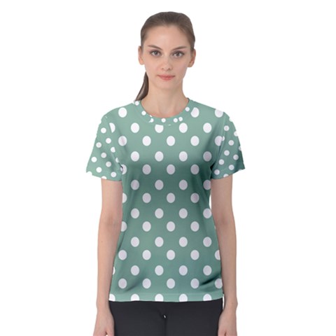 Mint Green Polka Dots Women s Sport Mesh Tees by GardenOfOphir