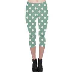 Mint Green Polka Dots Capri Leggings by GardenOfOphir