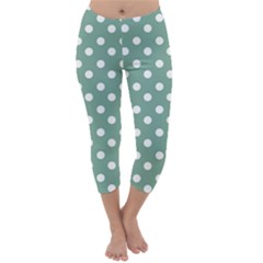 Mint Green Polka Dots Capri Winter Leggings  by GardenOfOphir