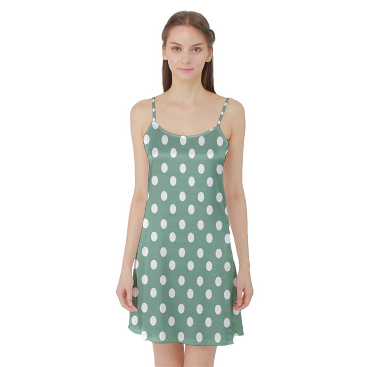 Mint Green Polka Dots Satin Night Slip