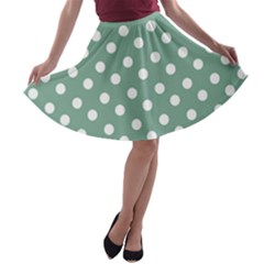 Mint Green Polka Dots A-line Skater Skirt by GardenOfOphir