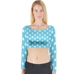 Sky Blue Polka Dots Long Sleeve Crop Top by GardenOfOphir