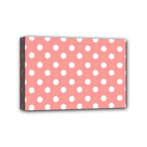 Coral And White Polka Dots Mini Canvas 6  X 4  by GardenOfOphir