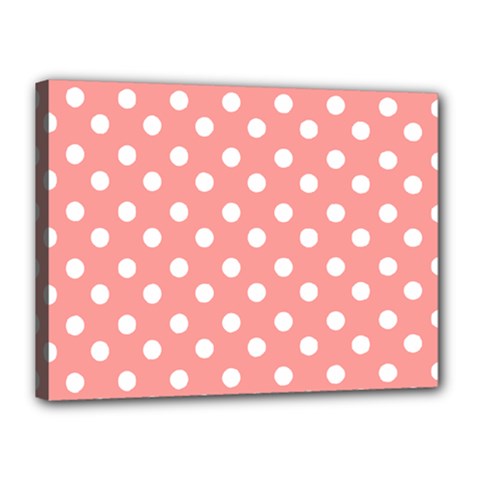 Coral And White Polka Dots Canvas 16  X 12  by GardenOfOphir