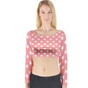 Coral And White Polka Dots Long Sleeve Crop Top View1