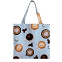 Cute Coffee Pattern on Light Blue Background Zipper Grocery Tote Bags View1