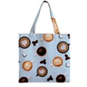 Cute Coffee Pattern on Light Blue Background Zipper Grocery Tote Bags View2