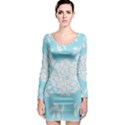 Aqua Blue Floral Pattern Long Sleeve Bodycon Dresses View1