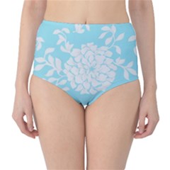 Aqua Blue Floral Pattern High-waist Bikini Bottoms by LovelyDesigns4U