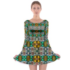 Rainbow Flowers And Decorative Peace  Long Sleeve Skater Dress by pepitasart