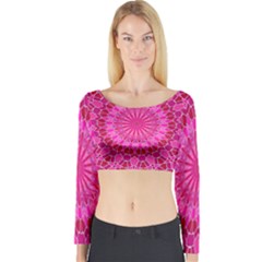 Pink And Red Mandala Long Sleeve Crop Top by LovelyDesigns4U