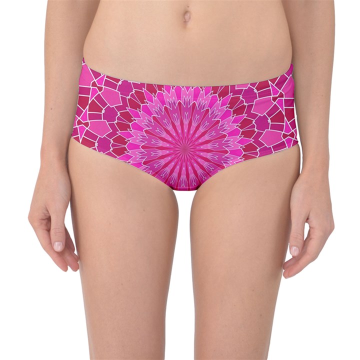 Pink and Red Mandala Mid-Waist Bikini Bottoms