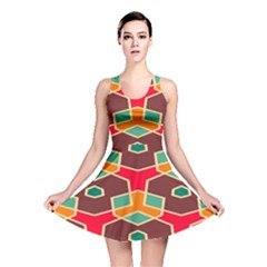 Distorted Shapes In Retro Colors Reversible Skater Dress by LalyLauraFLM