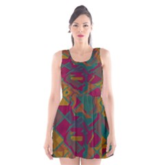 Geometric Shapes In Retro Colors Scoop Neck Skater Dress by LalyLauraFLM