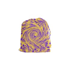 Purple And Orange Swirling Design Drawstring Pouches (small)  by JDDesigns