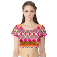 Symmetric Shapes In Retro Colors Short Sleeve Crop Top by LalyLauraFLM