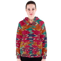 Retro Colors Distorted Shapes Women s Zipper Hoodie by LalyLauraFLM