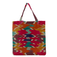 Retro Colors Distorted Shapes Grocery Tote Bag by LalyLauraFLM